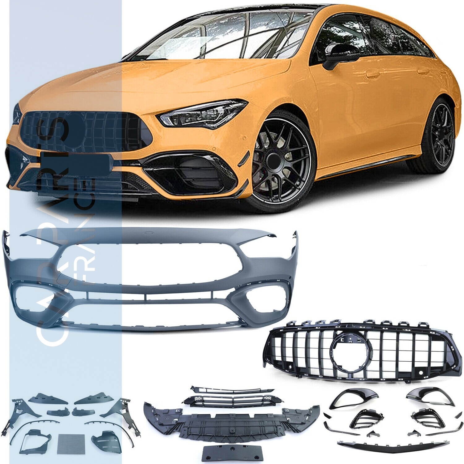 Parechoc sport look AMG avec calandre Panamericana noire brillante pour Mercedes CLA X118 à partir de 2019