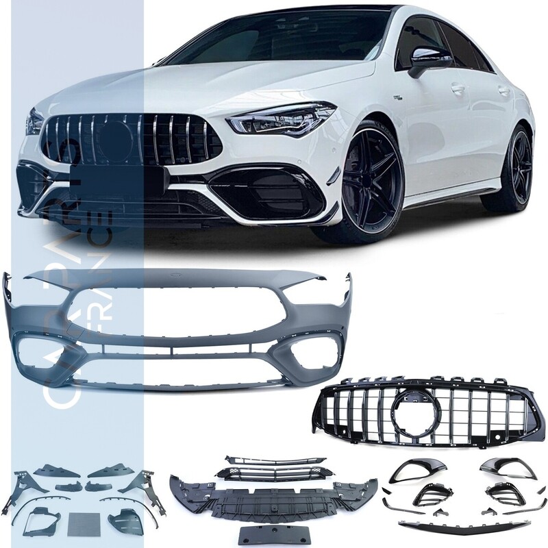 Parechocs sport look AMG avec calandre Panamericana chromée noire brillante pour Mercedes CLA C118 à partir de 2019