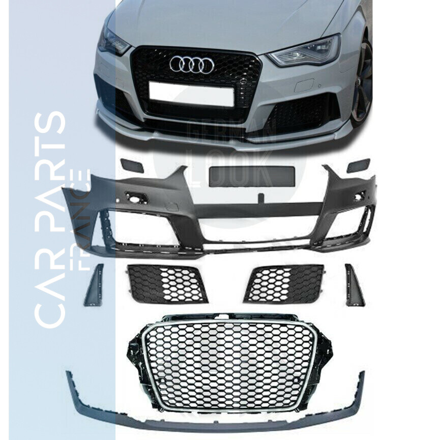 Pare-choc avant look RS3 pour AUDI A3 8V 2012 à 2016 + calandre chromée + lame