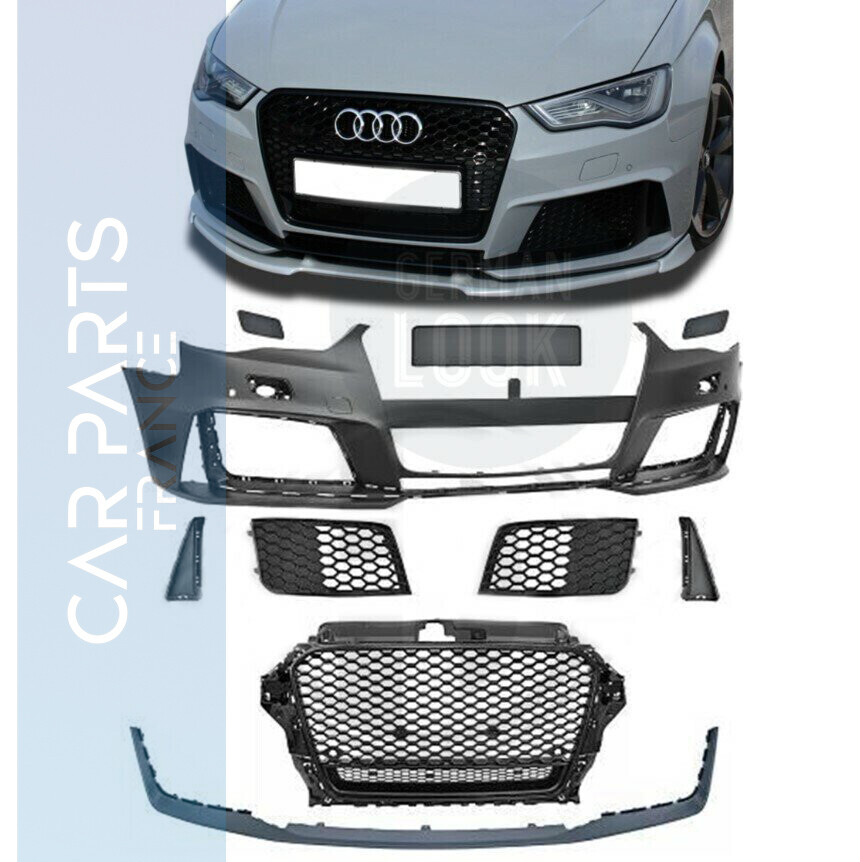 Pare- choc avant look RS3 pour AUDI A3 8V 2012 à 2016 + calandre noire brillante + lame