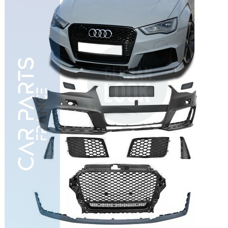 Pare- choc avant look RS3 pour AUDI A3 8V 2012 à 2016 + calandre noire brillante + lame