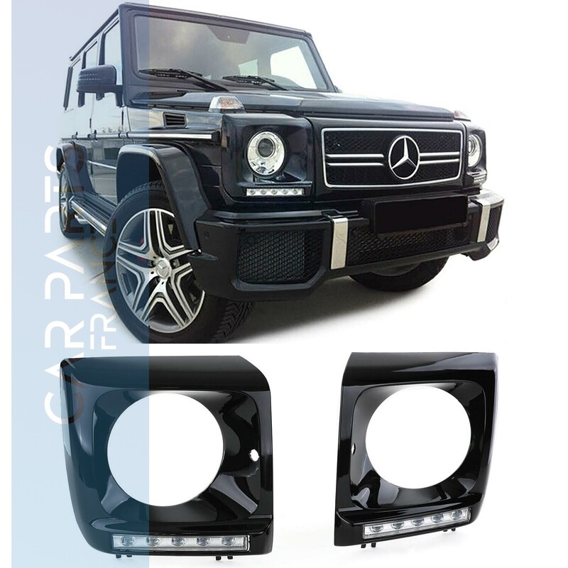 Couvre phares noir brillant avec feux de jour à LED pour Mercedes G W463 1989 - 2012 Couvre phares noir brillant avec feux de jour à LED pour Mercedes G W463 1989 - 2012