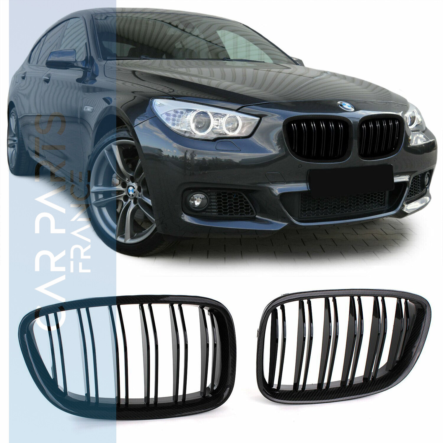 Calandre / Grille​ double lame Sport Look noir carbone pour BMW Série 5 GT F07 2009 - 2016