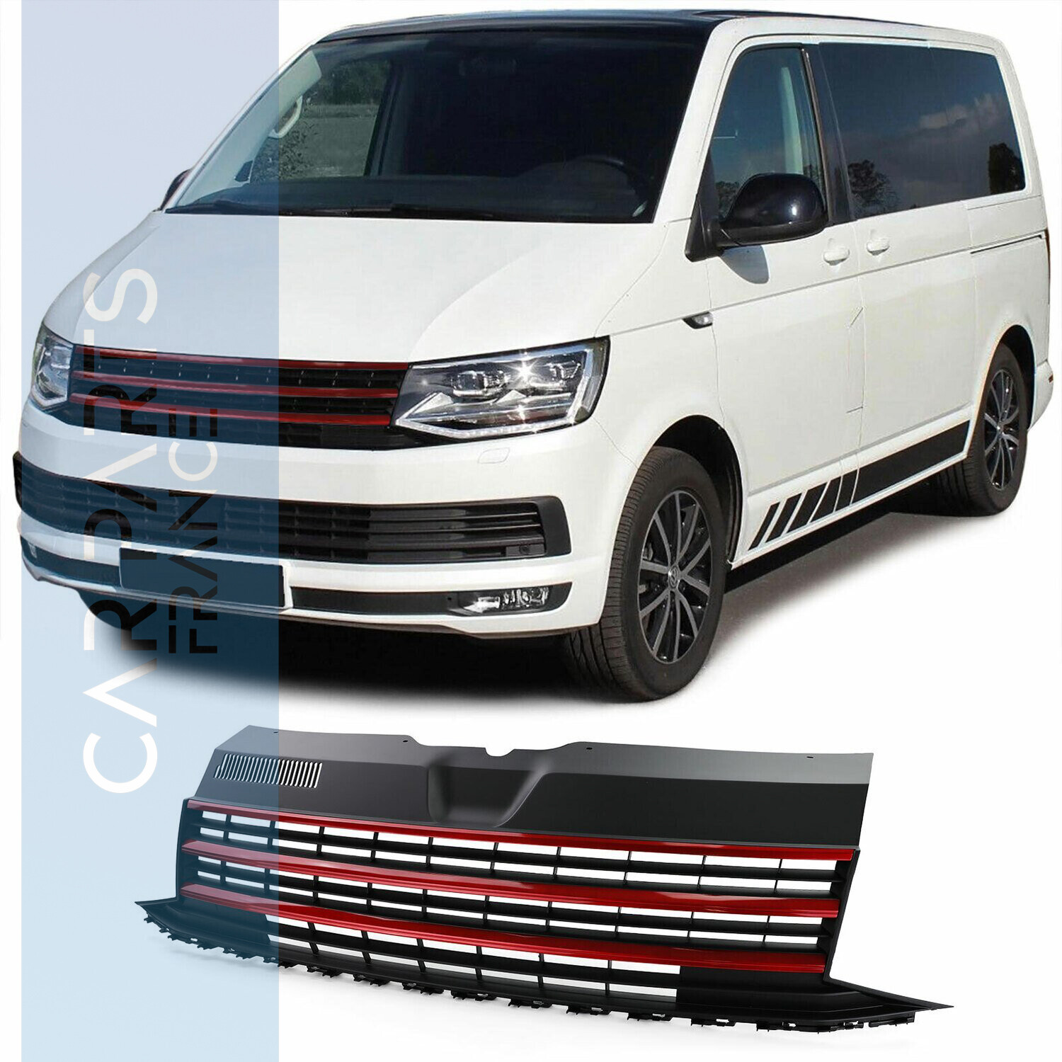 Calandre / Grille Noire / Rouge pour Volkswagen T6 à partir de 2015