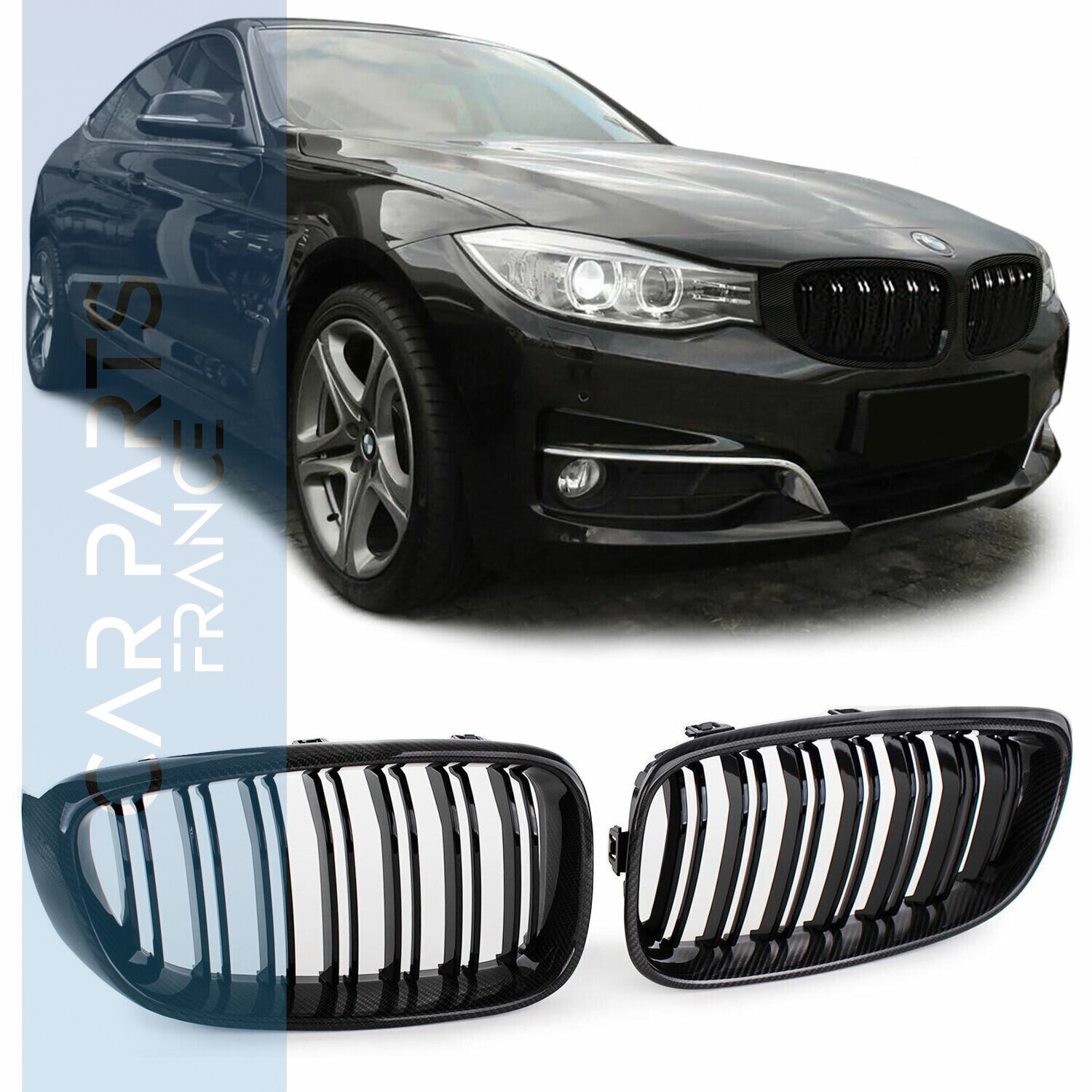 Calandre / Grille​ double lame Sport Look noir carbone pour BMW Série 3 GT F34 2013 - 2016