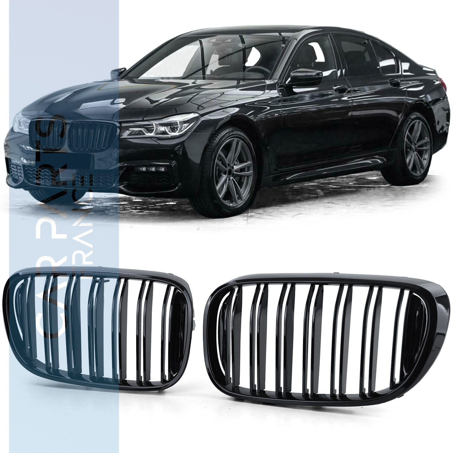 Calandre double lame noire brillante pour BMW Série 7 G11 15-19