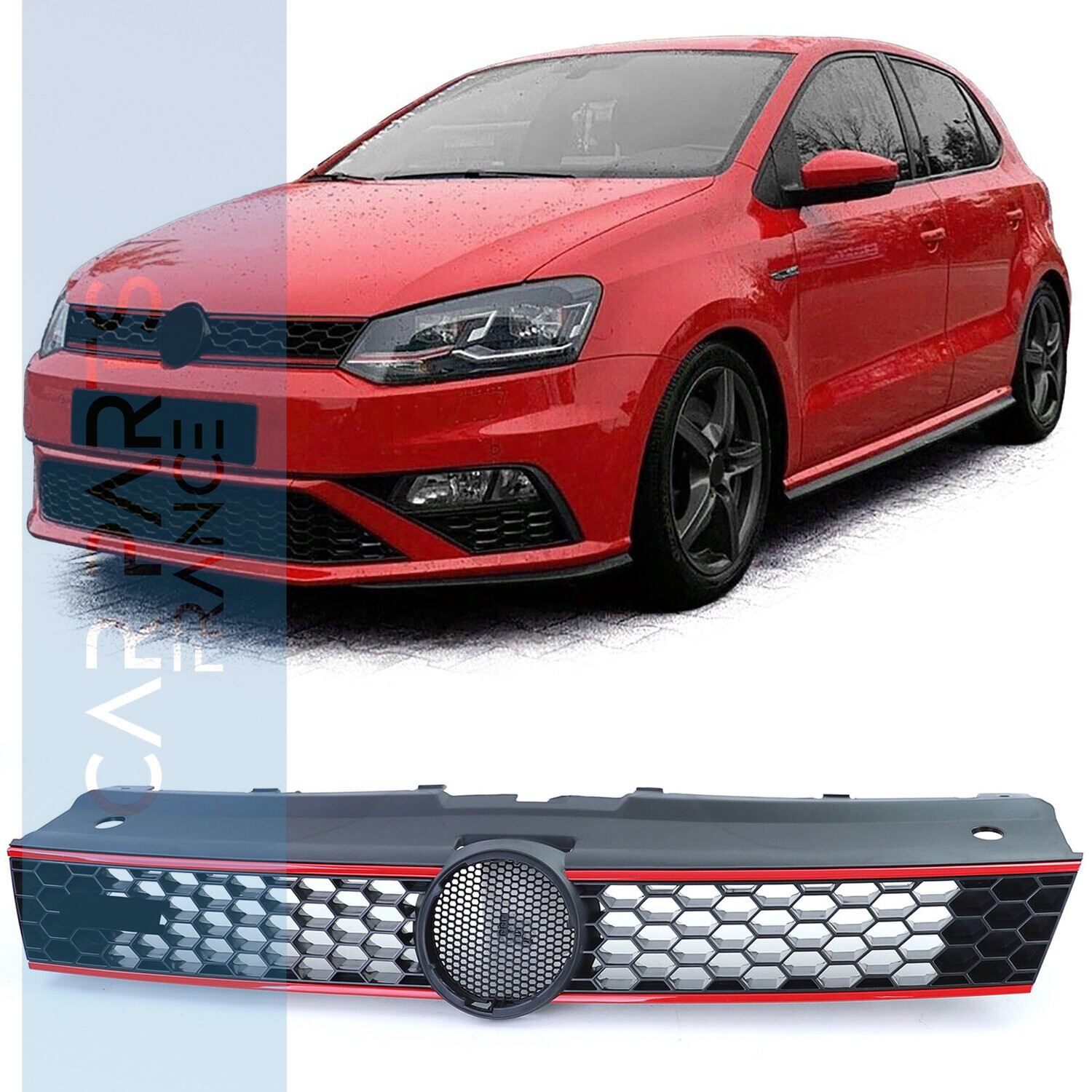 Calandre noir brillant rouge convient pour VW Polo 5 6R 6C 2009-2017 également GTI