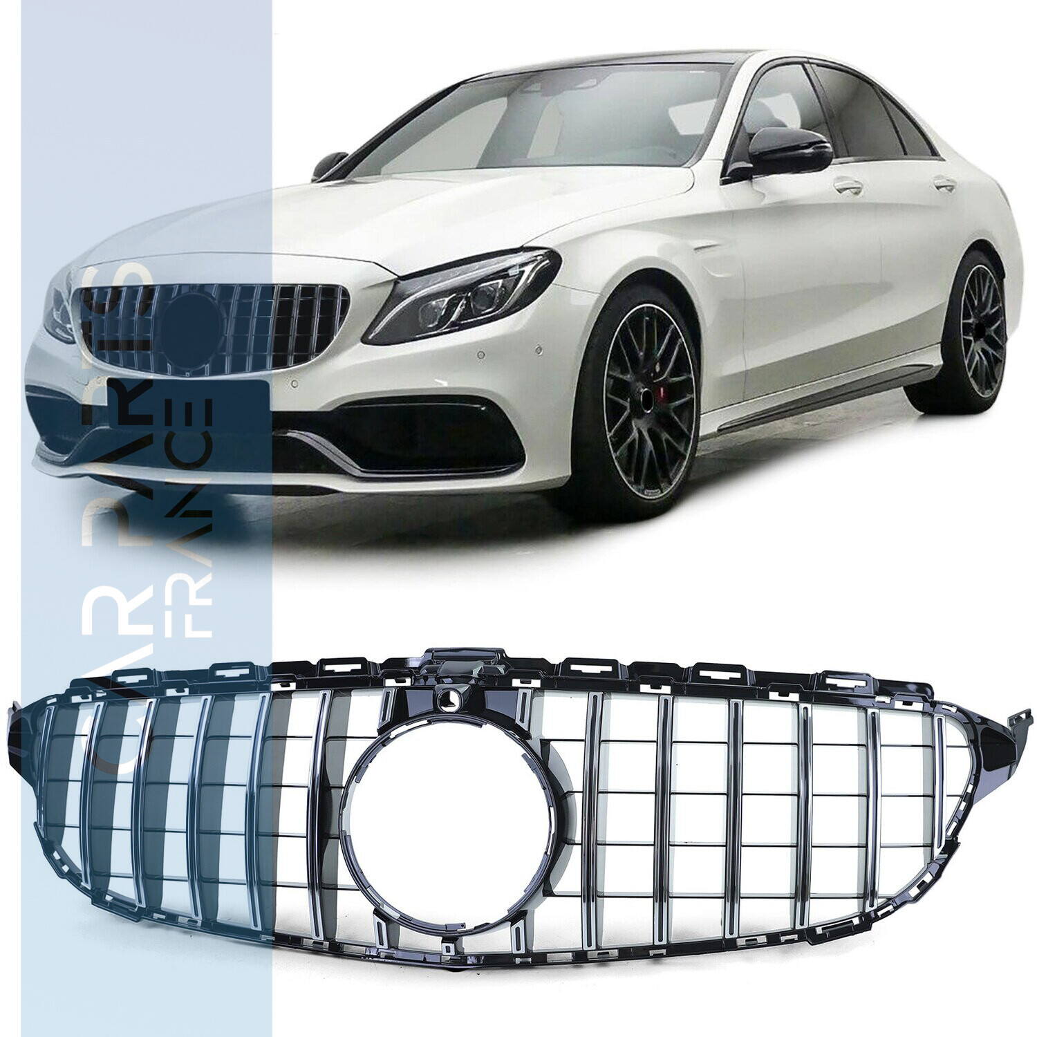 Calandre look Panamericana noir et chrome pour Mercedes Classe C W205 S205 2014-2018