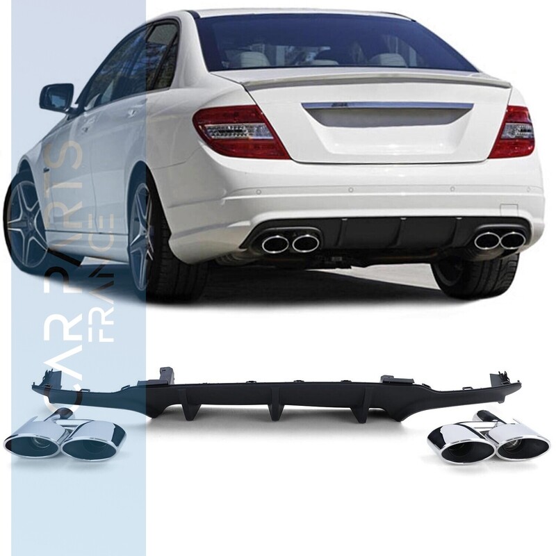 Diffuseur de pare choc arrière Look AMG pour Mercedes Classe C W205  2014 - 2018 - Noir Mat