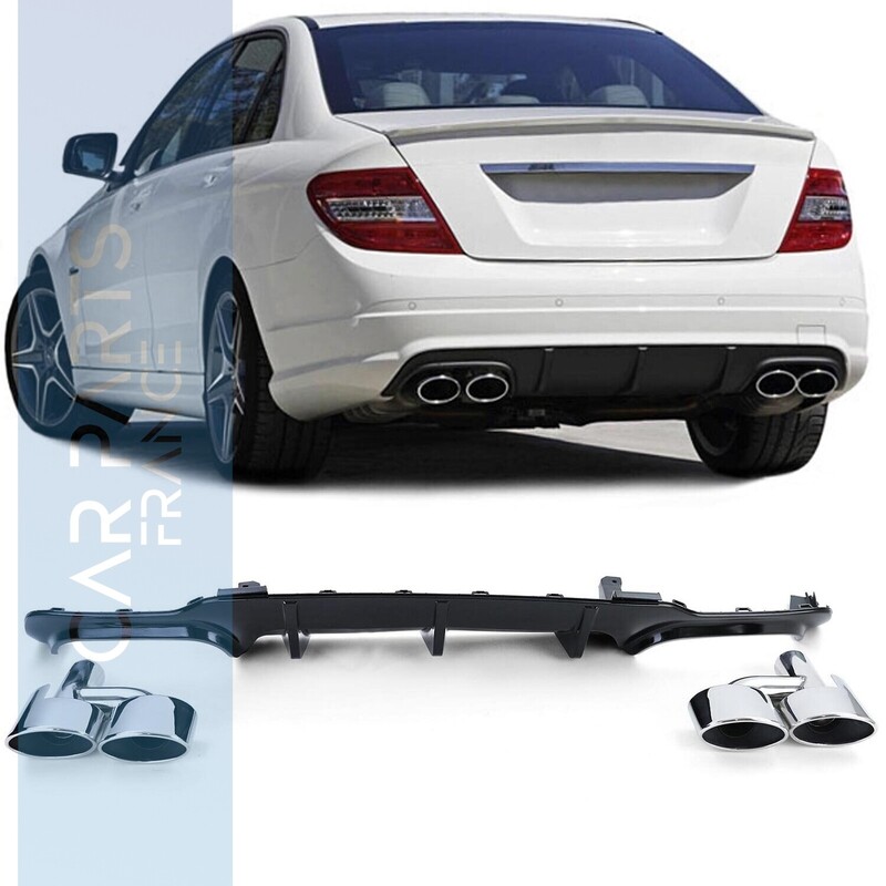 Diffuseur de pare choc arrière Look AMG pour Mercedes Classe C W205  2014 - 2018 - Noir Brillant