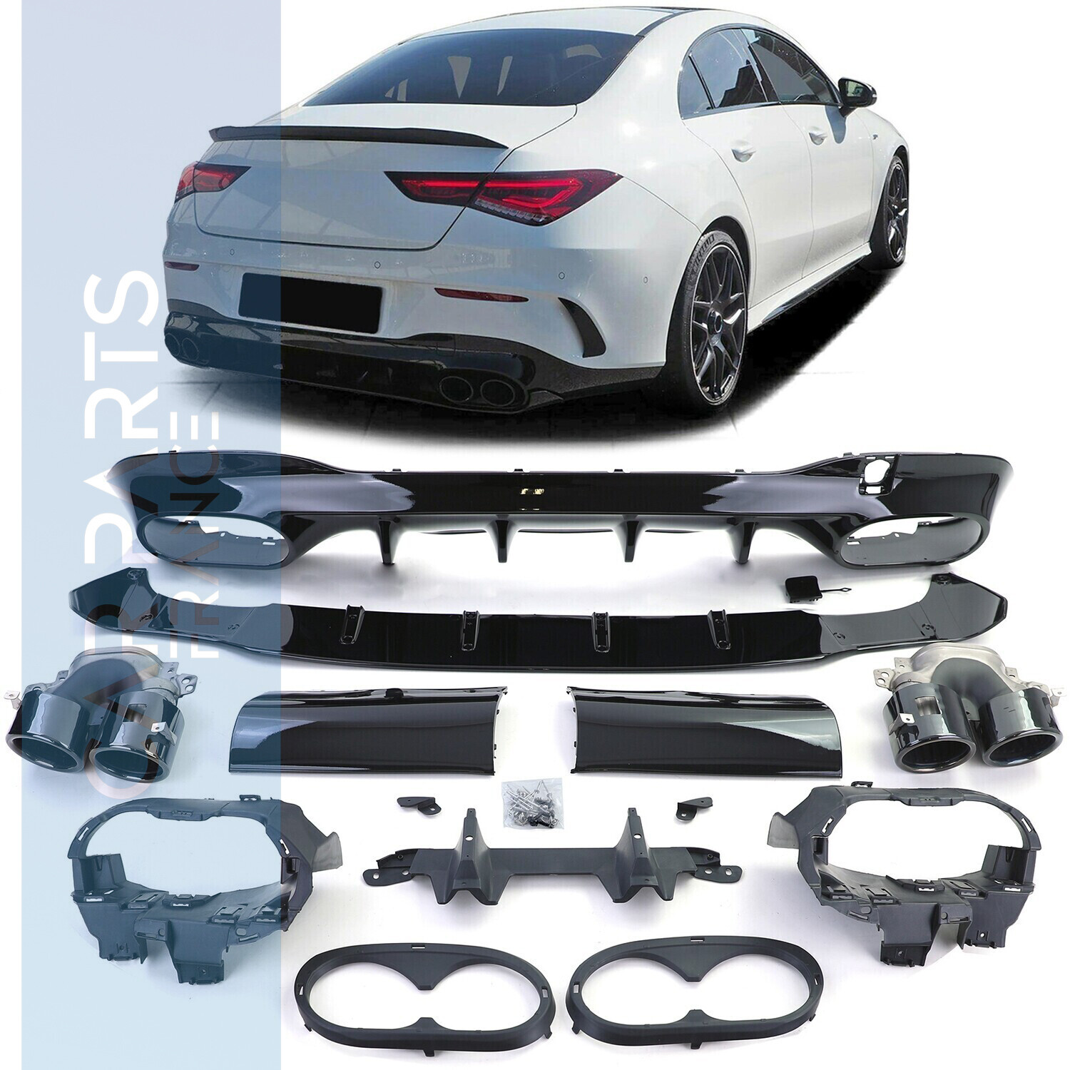 Diffuseur arrière sport avec sorties d'échappement noir pour Mercedes CLA C118 à partir de 2019
