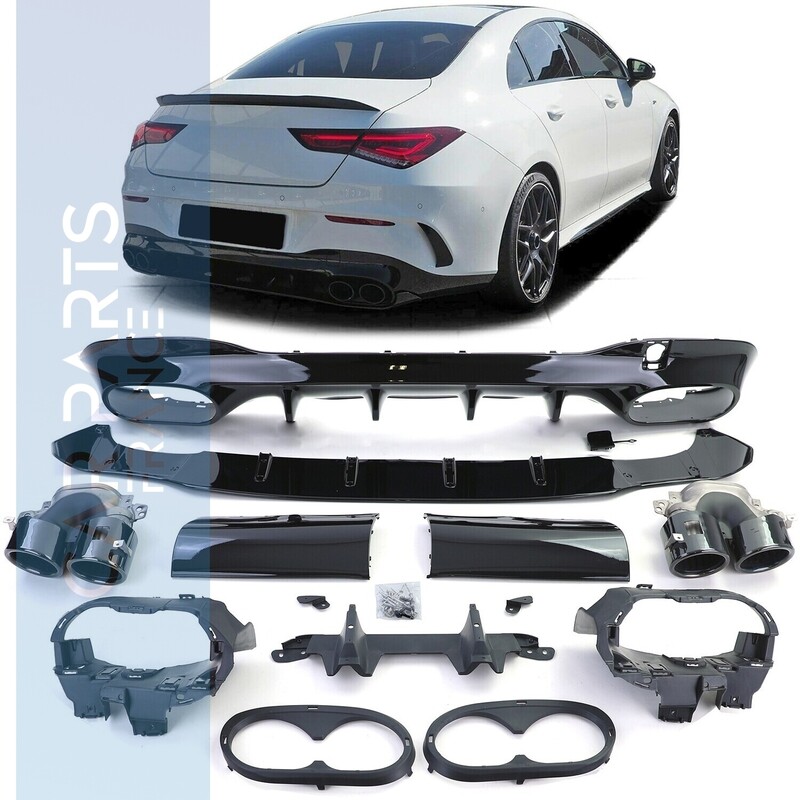 Diffuseur arrière sport avec sorties d'échappement noir pour Mercedes CLA C118 à partir de 2019