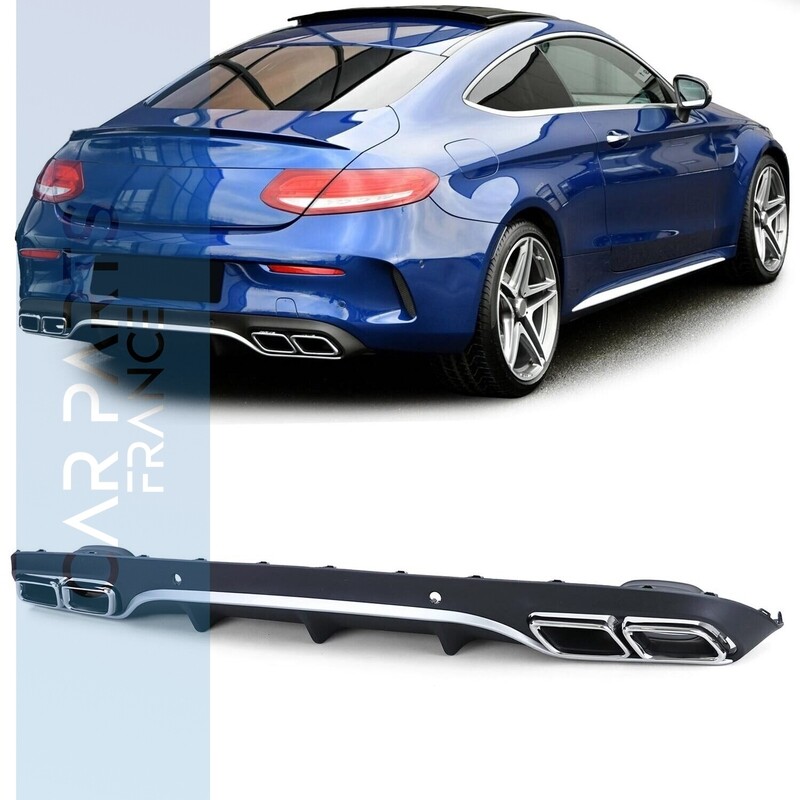 Diffuseur de pare choc arrière Look AMG pour Mercedes Classe C W205 Coupé après 2015 - Noir Mat