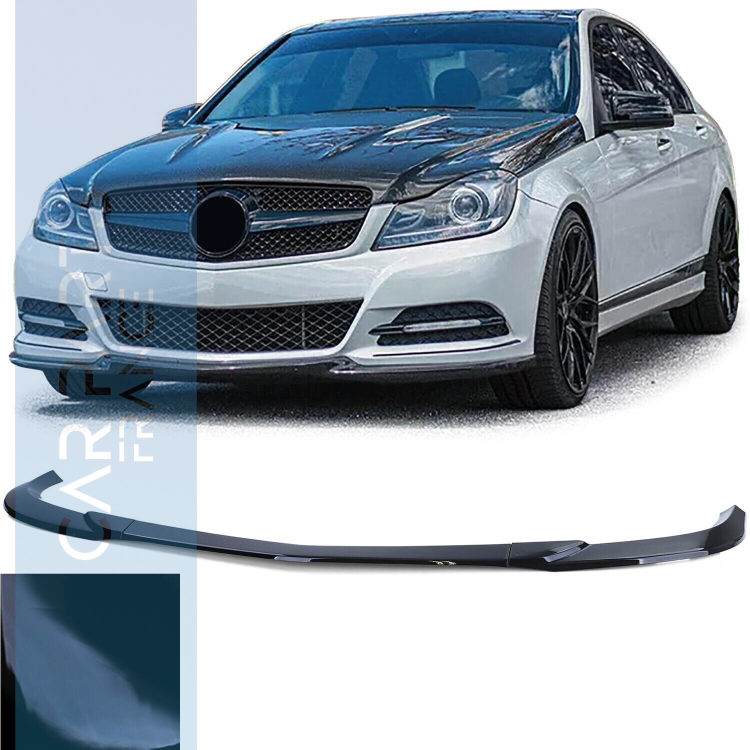 Lame de Pare-choc avant  noire brillante pour Mercedes C W204 S204 2011-2015