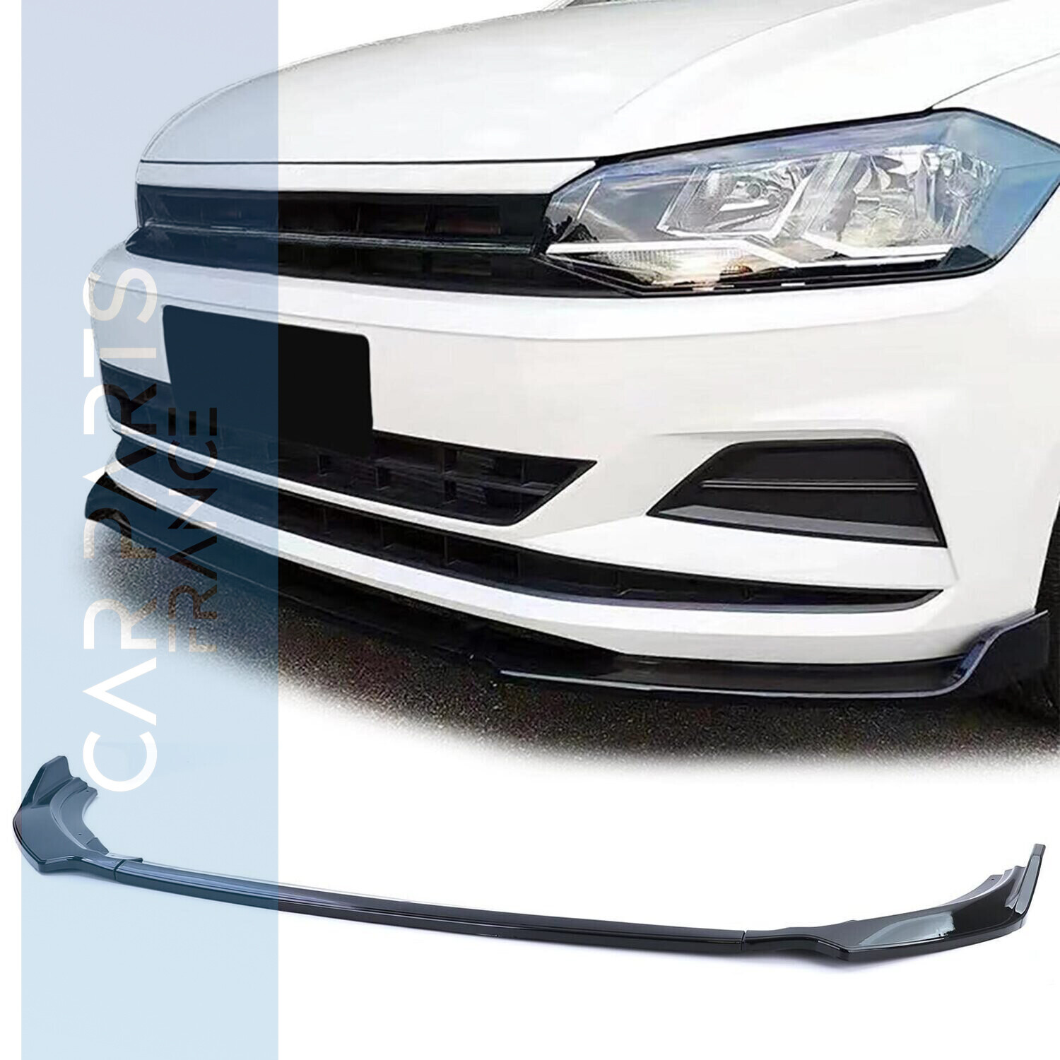 Lame de pare- choc avant noir brillant pour VW Polo VI - Look GTI