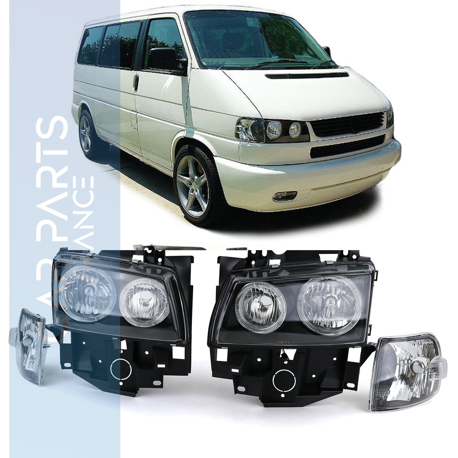 Paire de phares Angel Eyes avant avec clignotants pour Volkswagen Bus T4 1996 - 2003