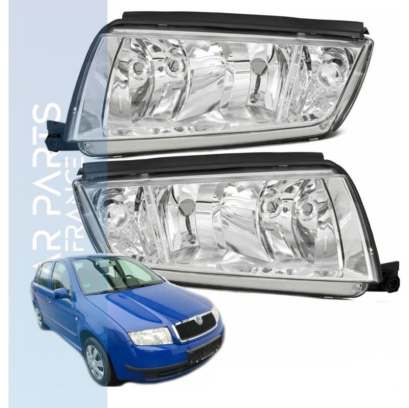 Set phares Skoda Fabia gauche droite H7 / H3 99-07 chrome avec ampoules H7