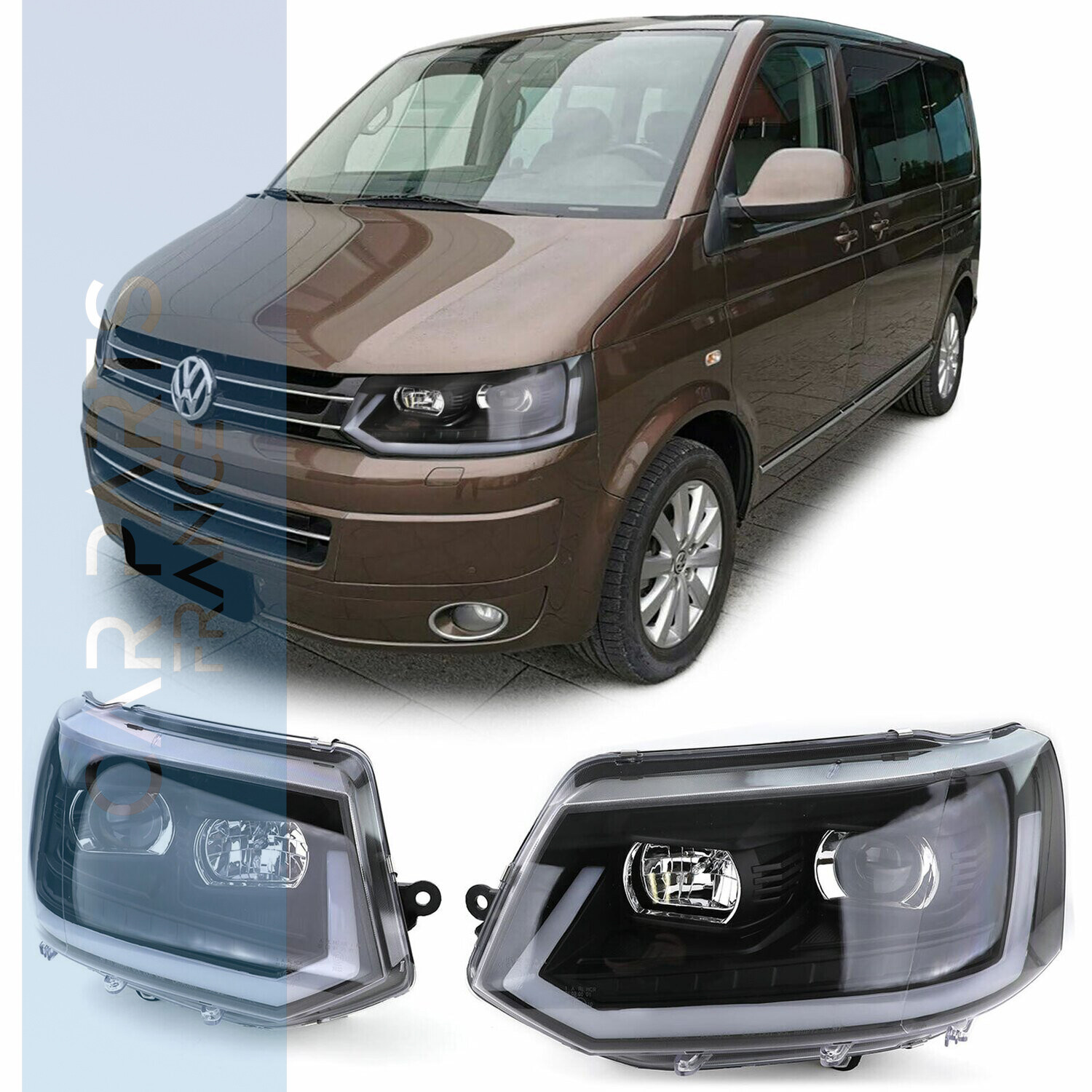 Paire de phares à barre LED avant pour Volkswagen Bus Transporter T5 2009 - 2015