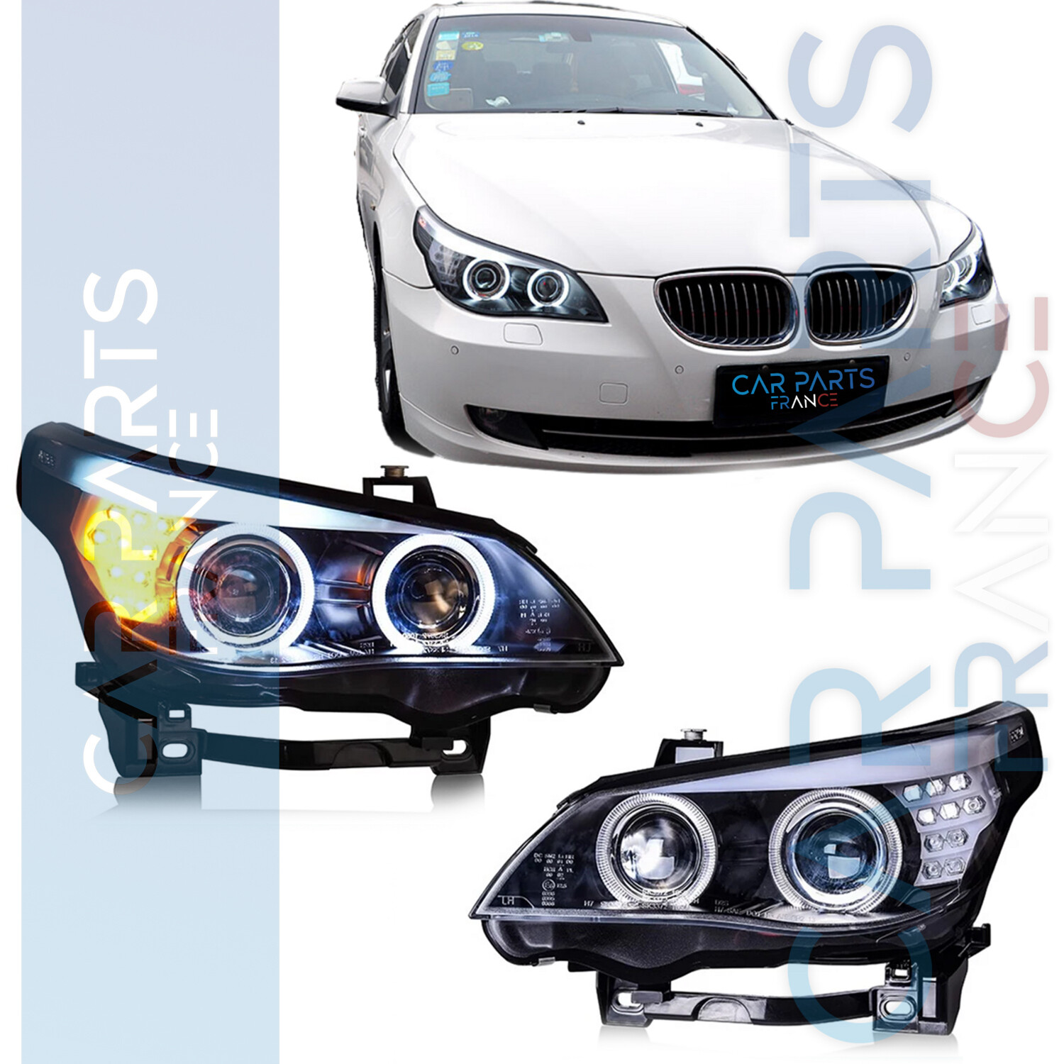 Phares avant Angel Eyes ccfl pour BMW Série 5 E60 E61 2003-2010 Bi-xénon D1S