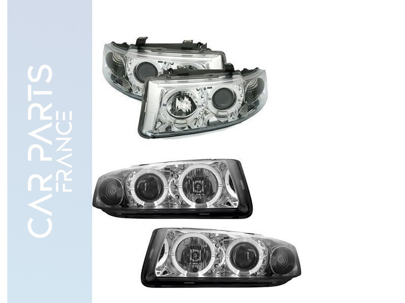 Paire de phares Angel Eyes avant à LED pour Seat Leon 1 1999 - 2005 + Toledo 1M 1999 - 2004