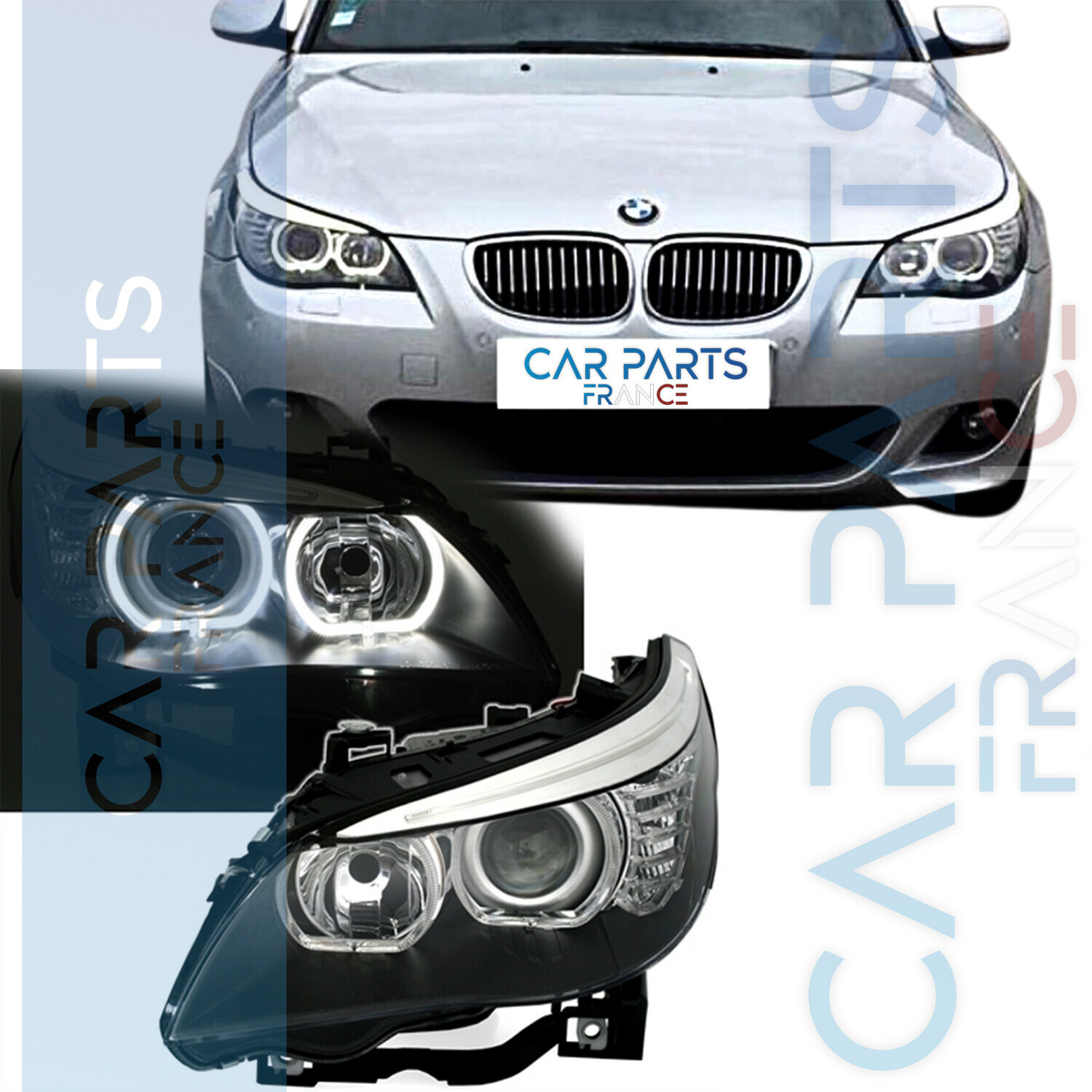 Phares avant Angel Eyes LED pour BMW Série 5 E60 E61 2003-2012