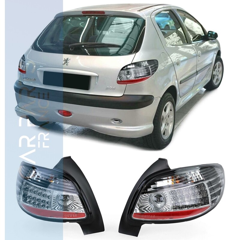 Paire de feux arrière à LED en verre noir pour Peugeot 206 à partir de 1998