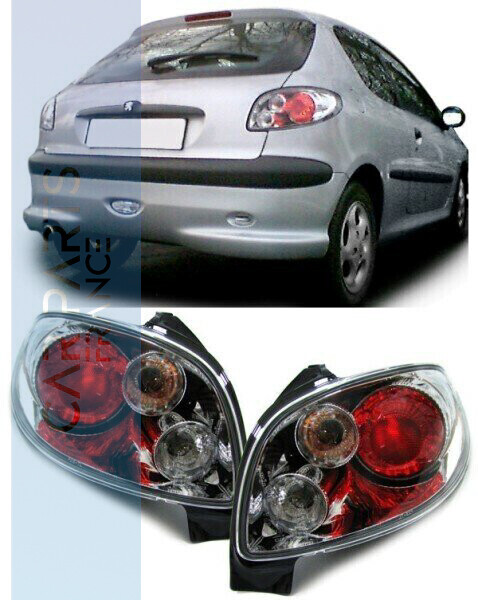 Paire de feux arrière en verre chromés pour Peugeot 206