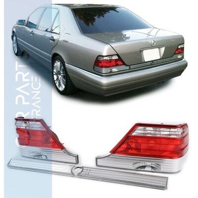 Paire de feux arrière en verre rouge avec barre de verrouillage pour Mercedes S W140 1994-1998