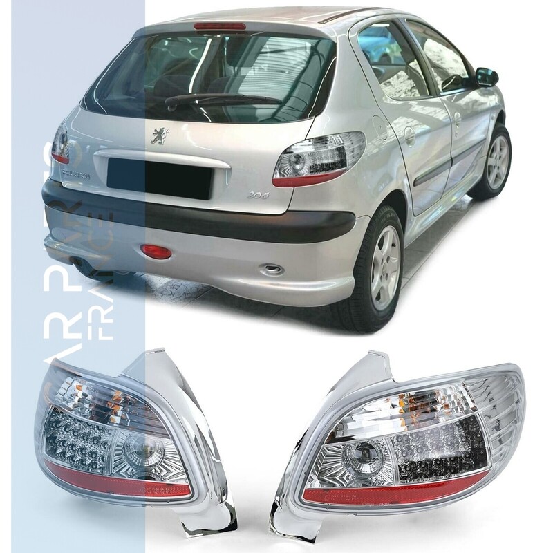 Paire de feux arrière à LED en verre chrome pour Peugeot 206 à partir de 1998