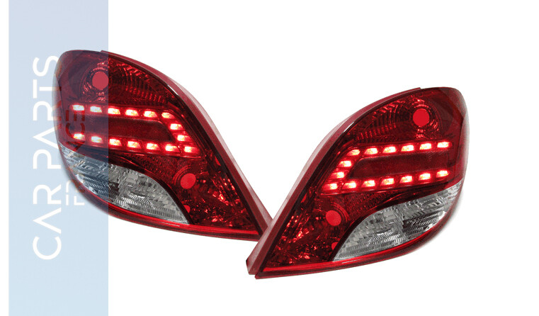 Paire de feux arrière à LED en verre rouge clair pour Peugeot 207 2006-2012