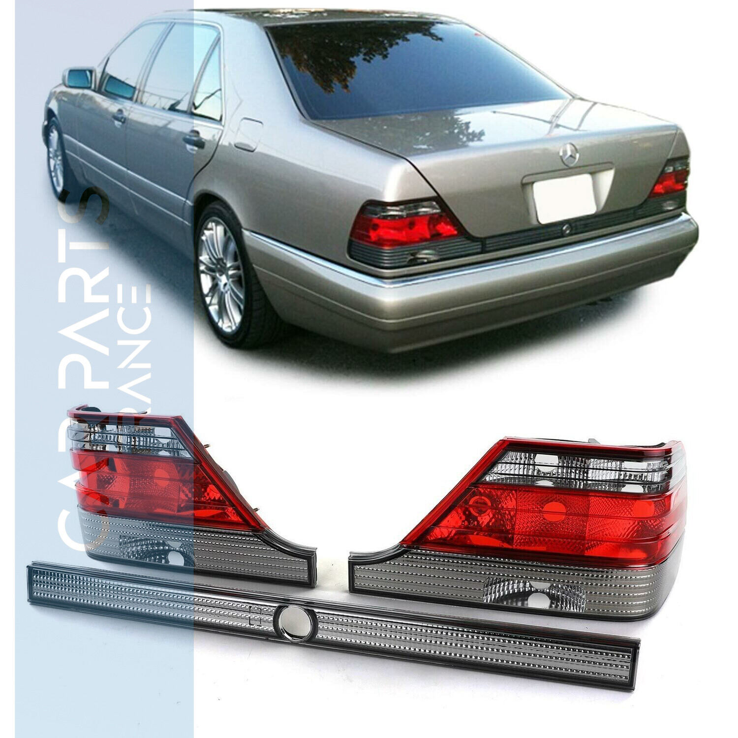 Paire de feux arrière rouge noir + partie centrale pour Mercedes S W140 1994-1998