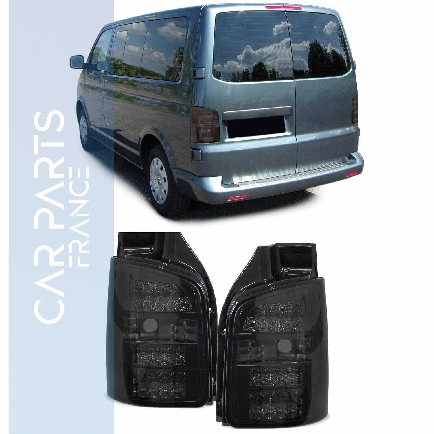 Paire de feux arrière à LED en verre noir fumé avec clignotants LED pour Volkswagen Bus T5 2003-2009