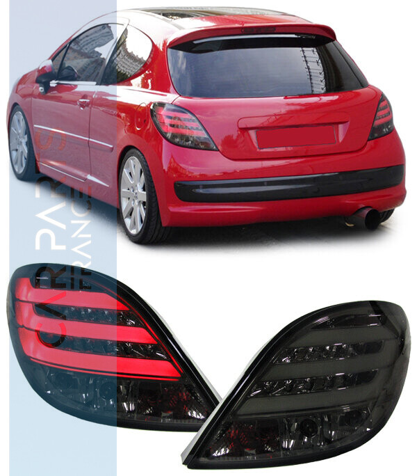 Paire de feux arrière à LED en verre noir pour Peugeot 207 à partir de 2006