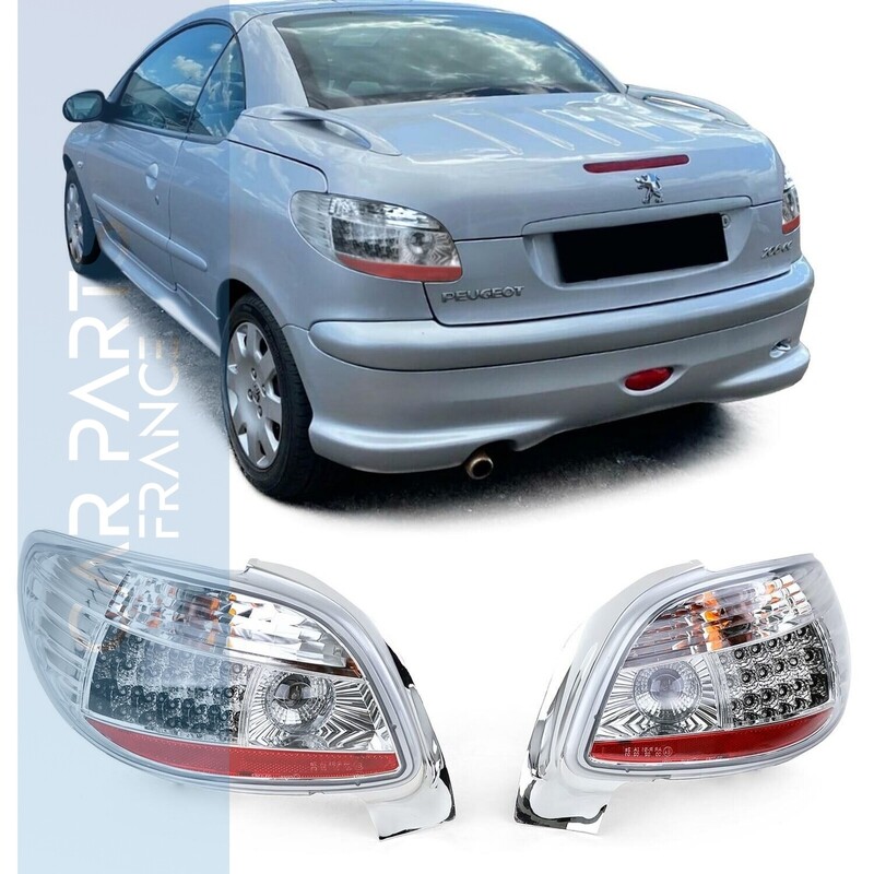 Paire de feux arrière à LED en verre chrome pour Peugeot 206 Coupé Cabriolet 2000-2008