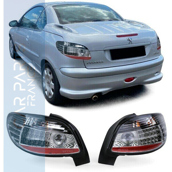 Paire de feux arrière à LED en verre noir pour Peugeot 206 Coupé Cabriolet 2000-2008
