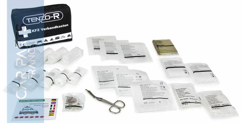 Trousse de premiers soins noires pour voiture, DIN13164