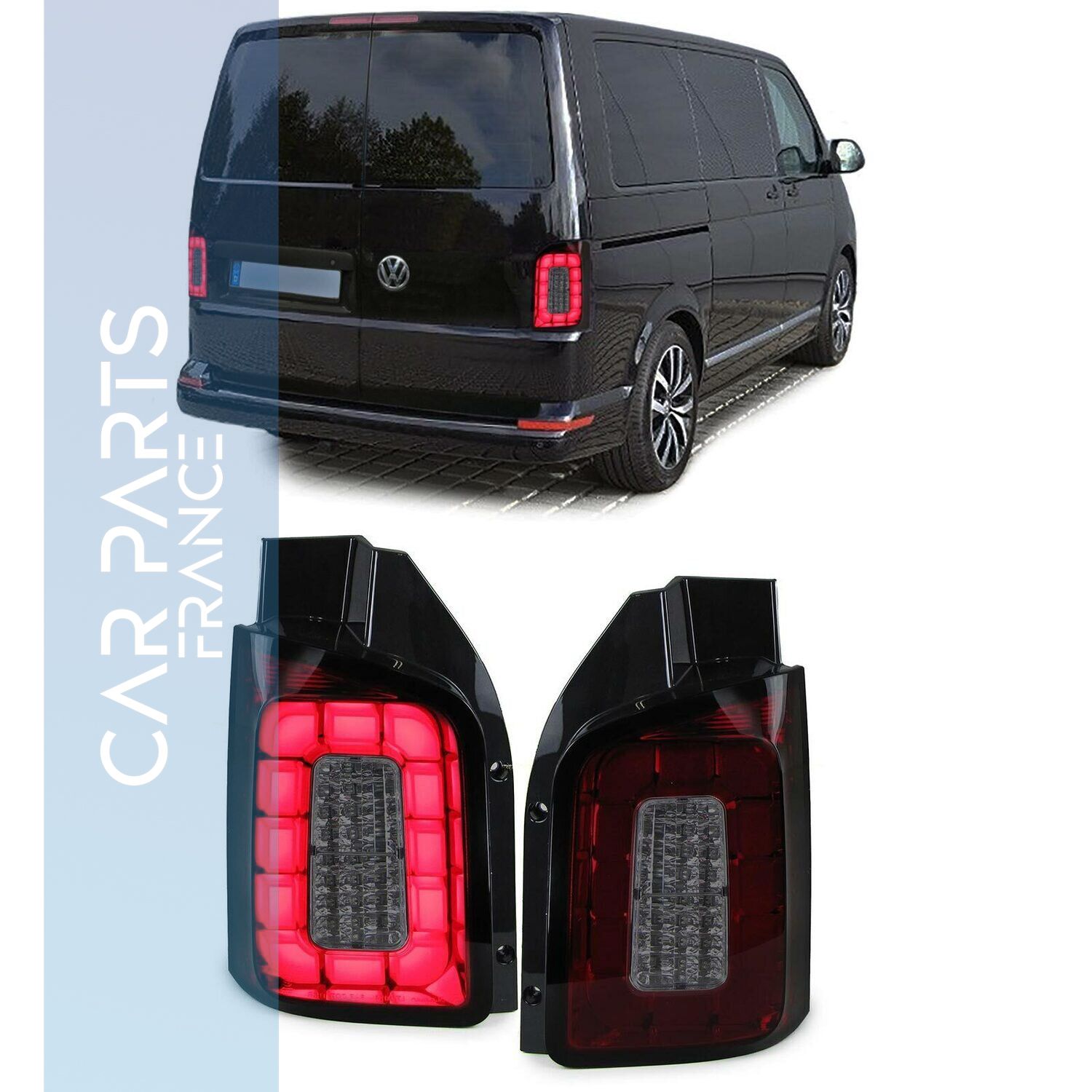 Paire de feux arrière à LED rouge noir fumé pour Volkswagen T6 à partir de 2015