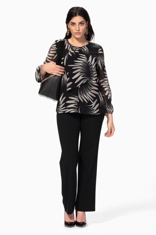 Blusa regular in georgette con girocollo