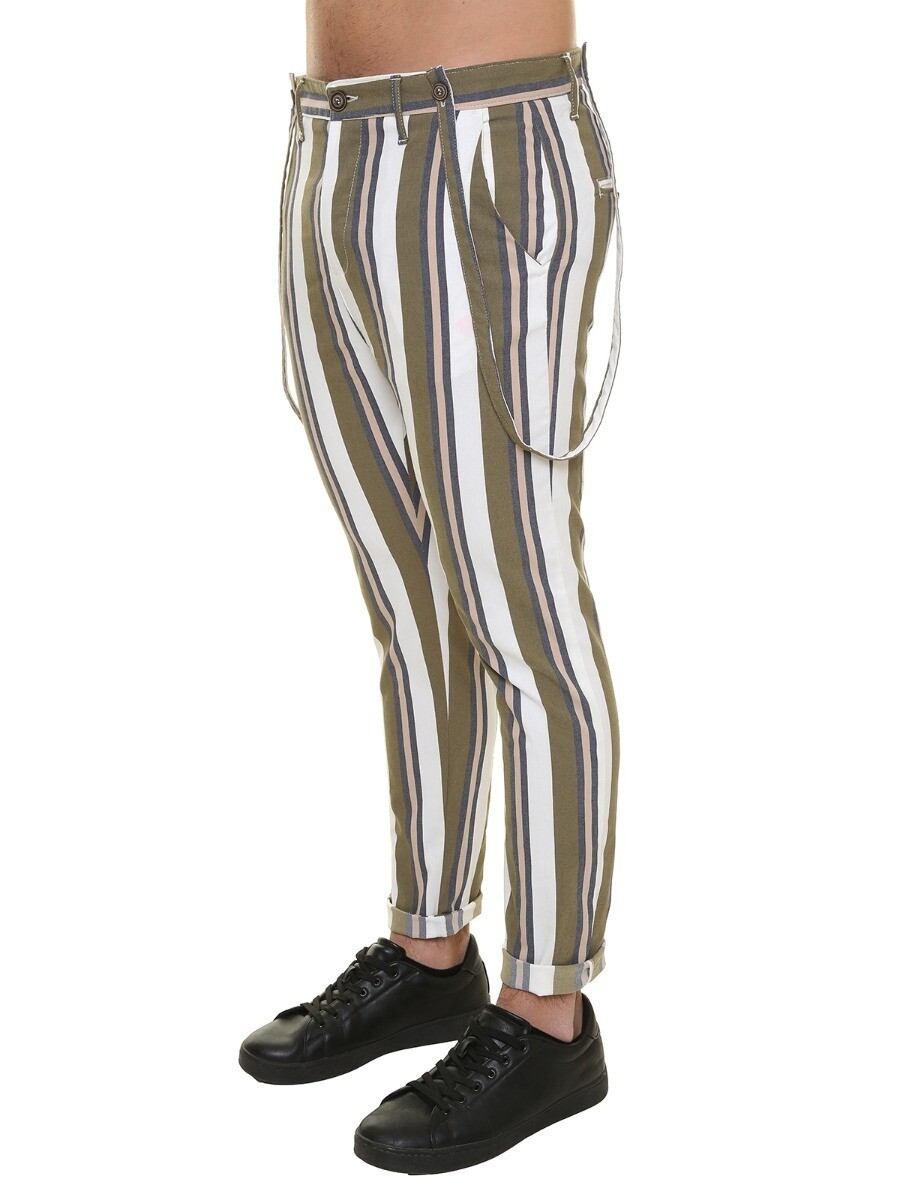 Pantalone a righe con bretelle