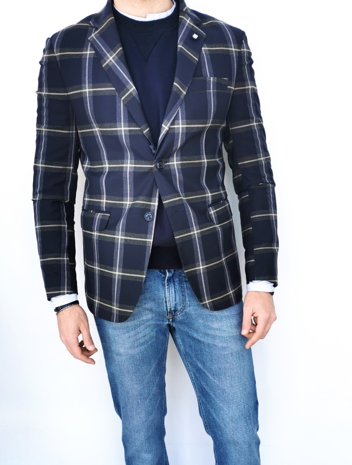 Giacca slim fit stampa quadroni