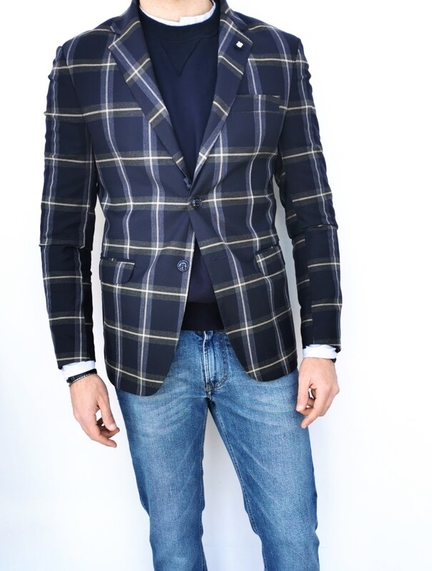 Giacca slim fit stampa quadroni