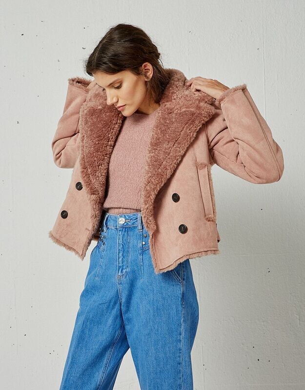 Giacca scamosciata con eco pelliccia