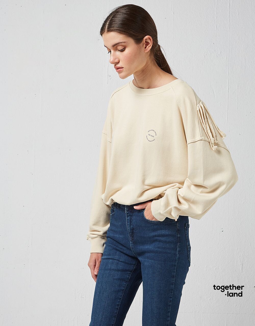 Felpa regular girocollo con frange