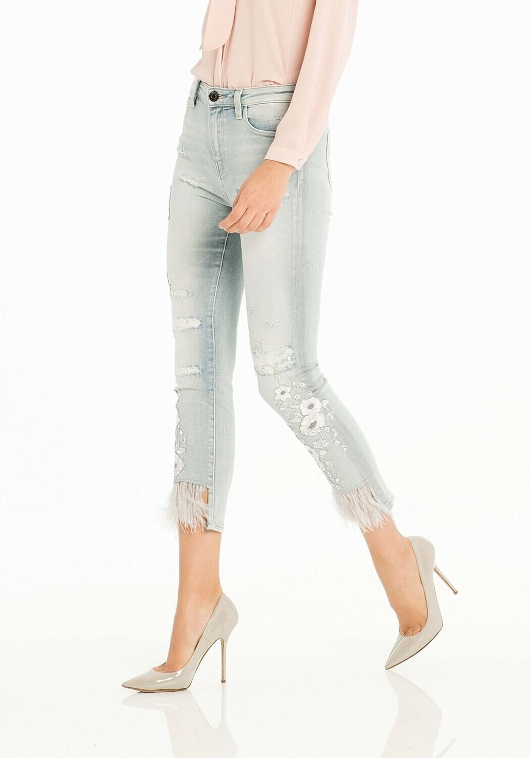 Jeans cropped con ricami