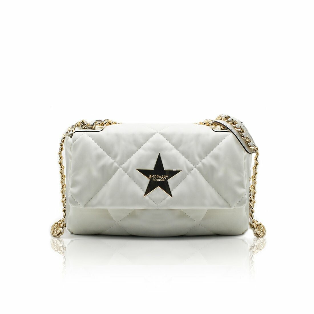 BORSA MEDIA TRAPUNTATA IN ECO LEATHER SOFT, COLOR: Bianco