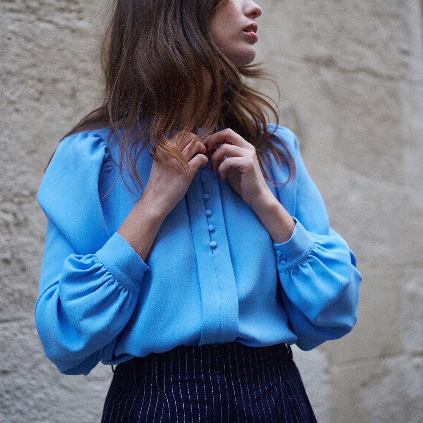 Blusa con maniche a sbuffo, Size: XL, Size: CIELO