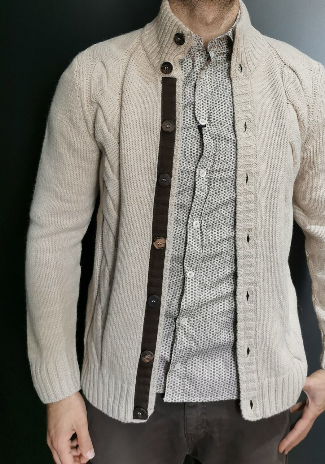 Cardigan lupetto con bottoni in legno, Size: S, COLOR: Beige