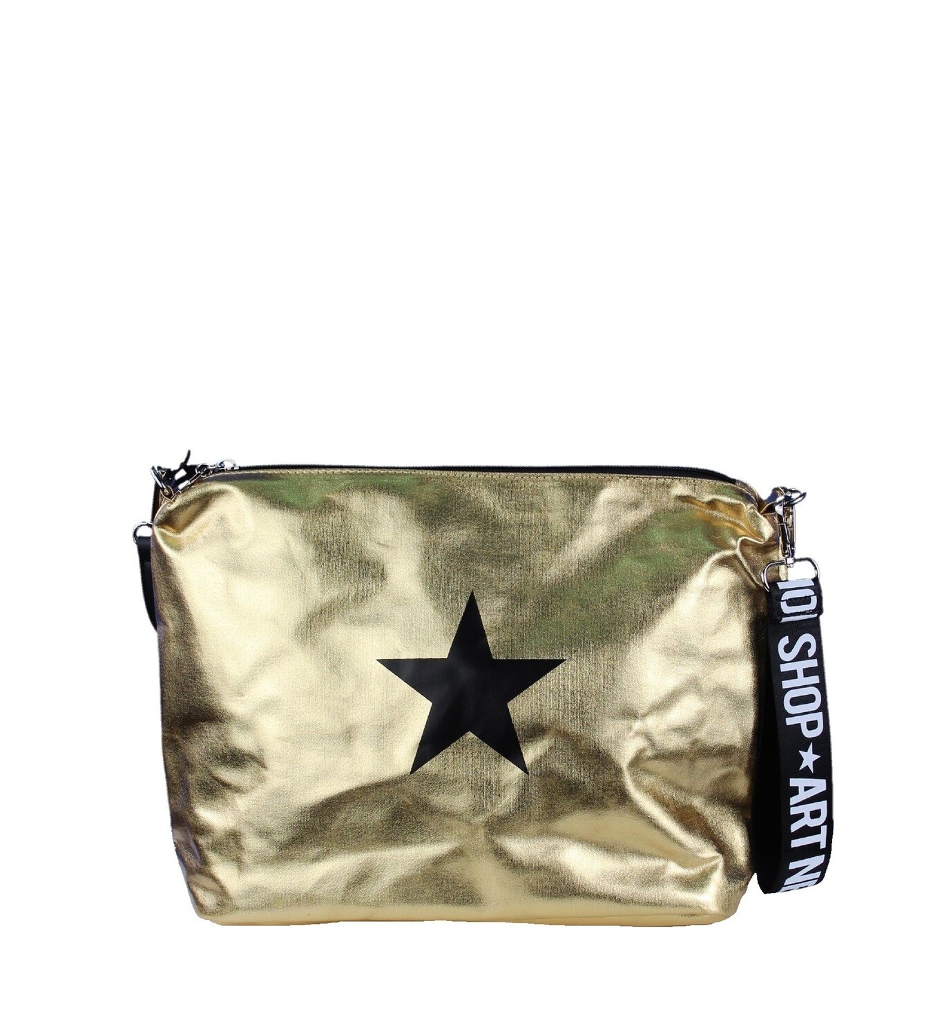 Pochette maxi in naplak con tracolla, COLOR: Gold