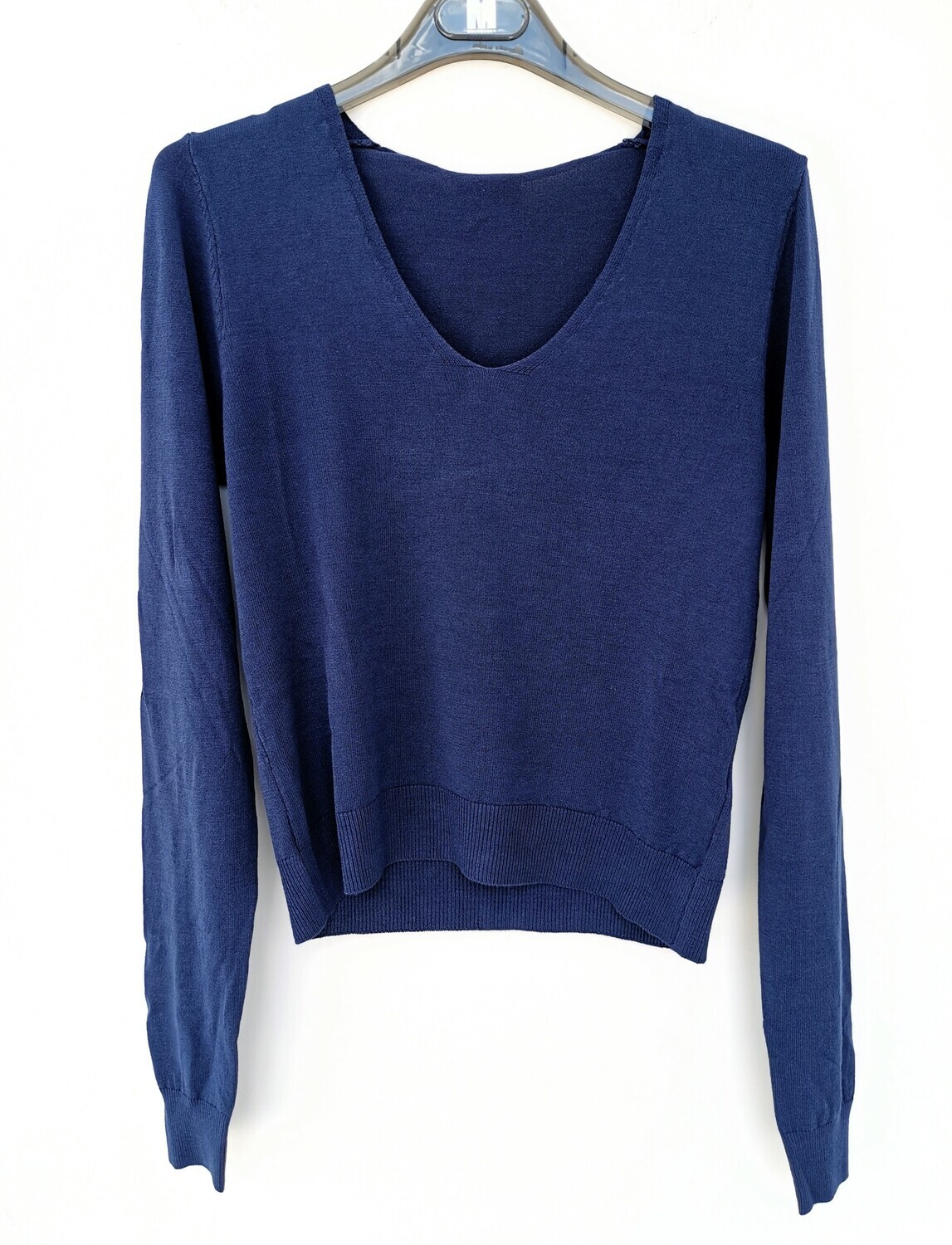 Maglia in filo scollo a V, Size: S, COLOR: Blu