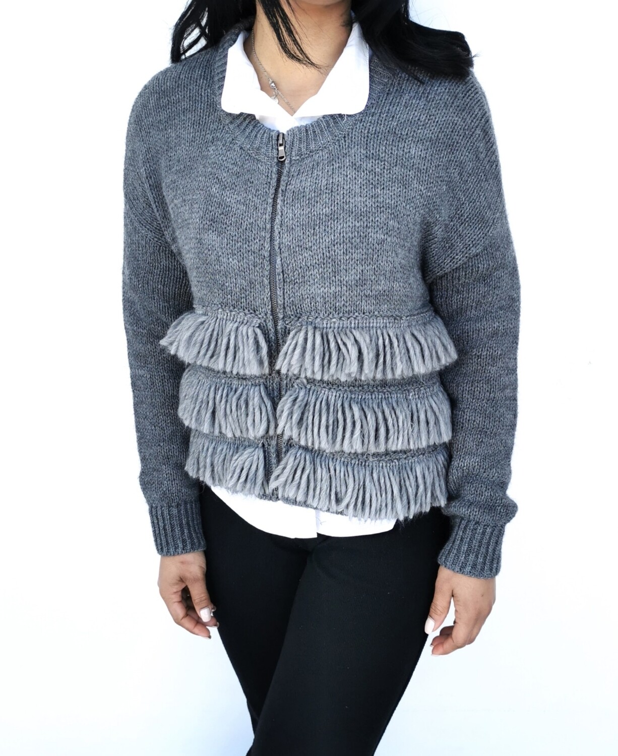 Maglia con zip e frange